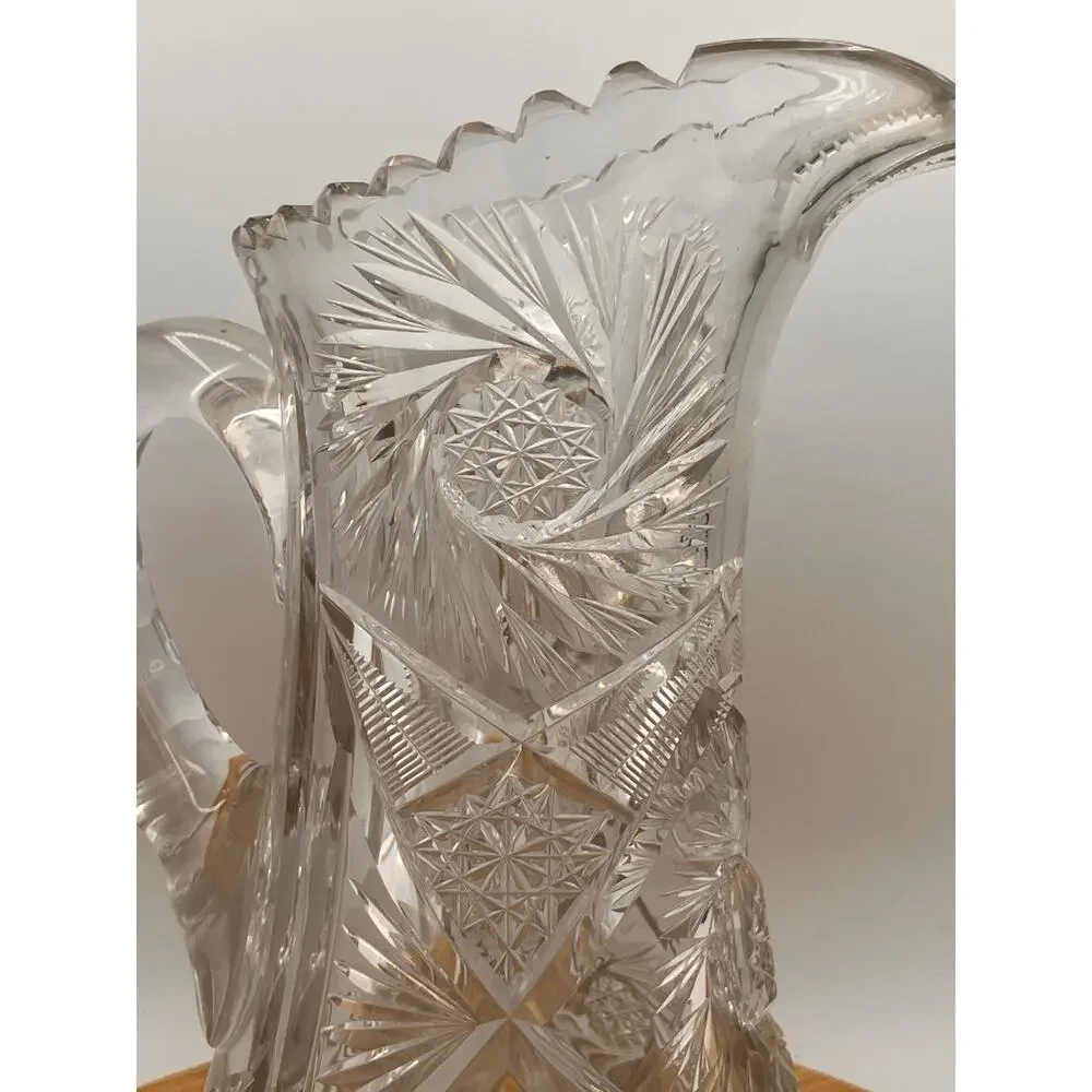 FABULOUS AMERICAN BRILLIANT PERIOD: CUT GLASS EWER/PITCHER/JUG: ABP Chiseled